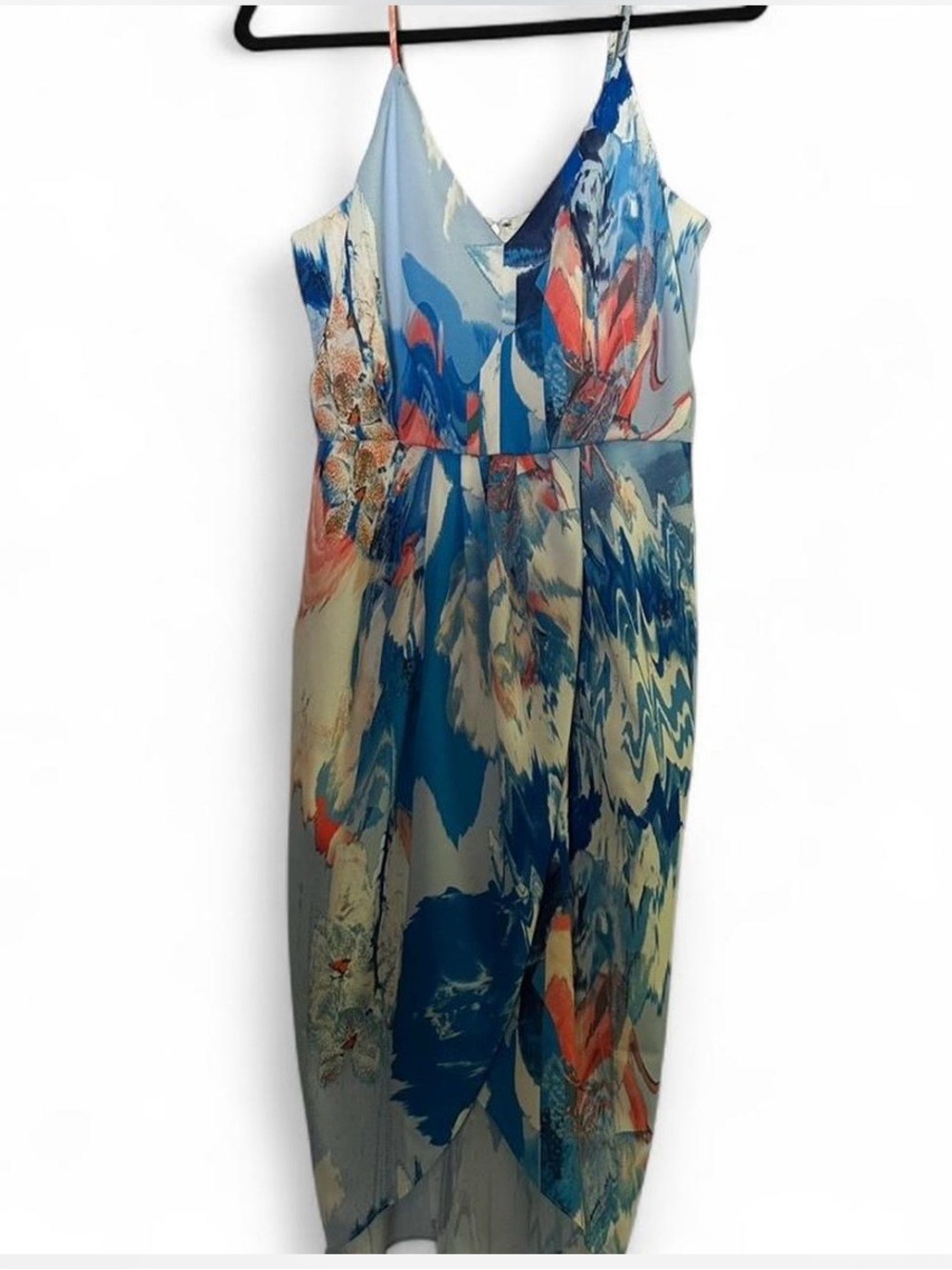 Chelsea28 Blue Abstract Watercolor Sleeveless Midi Faux Wrap Dress Size 6 EUC